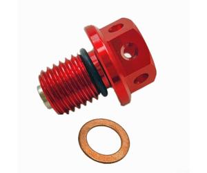 ZWEquipint Tornillo magnético de drenaje de aceite de 12 mm x 1,5 para motocicleta, ATV UTV, 6061-T6 de aluminio CNC con agujero de alambre de seguridad, tornillo colector de desechos del motor (rojo)