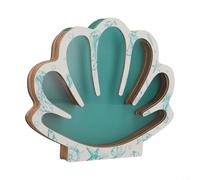 ZWEquipint Vitrina de madera azul y blanca con cubierta acrílica, caja costera en forma de concha para tesoros de playa, 7.09 x 6.14 pulgadas (A)