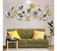 ZWESKUX Decoración de Pared de Metal, Arte para Sala de Estar, Hojas Azules Doradas Hechas a Mano, Escultura Dimensional 3D, 48 Pulgadas
