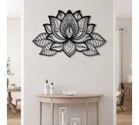 ZWESKUX Decoración de Pared Grande, Arte de Pared de Flor de Loto de Metal, decoración del hogar de Yoga de meditación, para Sala de Estar, Dormitorio, Oficina y Sala de Yoga,68x44cm,Black