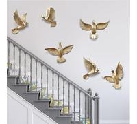 ZWESKUX Paquete de 6 decoración de Pared de Gaviota, esculturas de pájaros voladores 3D, Arte de Pared, pájaros de Resina, Paloma, Colgante de Pared para decoración del hogar y Dormitorio,Gold