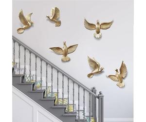 ZWESKUX Paquete de 6 decoración de Pared de Gaviota, esculturas de pájaros voladores 3D, Arte de Pared, pájaros de Resina, Paloma, Colgante de Pared para decoración del hogar y Dormitorio,Gold