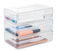 Zwfjcmsa Caja transparente para lápices, paquete de 3 estuches grandes y rígidos, caja de suministros de plástico para , pintura, suministros escolares, Transparent