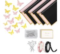 Zwfjcmsa Kit de 200 piezas de papel de regalo de flores, 40 hojas de papel de regalo de flores impermeables, papel de regalo de ramo floral negro y rosa