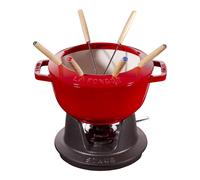 STAUB Juego de fondue con 6 tenedores, para fondue de queso, chocolate y carne, Hierro fundido, Rojo cereza, 18 cm