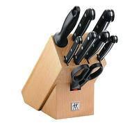 ZWILLING Bloque de cuchillos, 9 piezas, Bloque de madera, Cuchillos y tijeras de acero inoxidable especial/mango de plástico, Twin Gourmet