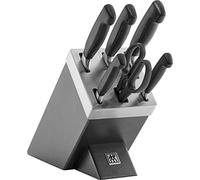 ZWILLING Bloque de cuchillos autoafilables de cuatro estrellas, 7 piezas, cuchillo y tijeras de acero inoxidable especial/mango de plástico, color gris [fabricado en Alemania]