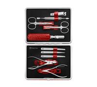 ZWILLING Set de manicura (10 piezas, set completo para uñas de manos y pies, estuche de piel auténtica con marco metálico), acero inoxidable pulido, edición cocodrilo, rojo