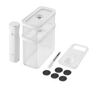 ZWILLING FRESH & SAVE CUBE Juego de iniciación al vacío, Tamaño M, Juego de almacenamiento al vacío de 5 piezas, incluye 2x Contenedores CUBE M, Bomba de vacío, Cuchara medidora, Etiquetas NFC