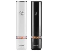 ZWILLING ENFINIGY Molinillo eléctrico de sal y pimienta con molinillo de cerámica y luz LED, Recargable por USB, Juego de 2 piezas: blanco y negro.