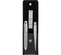 ZWILLING Estuche de Manicura y Pedicura de 3 piezas hecho de 100% piel de vaca con cierre a presión, Premium, Negro