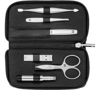 ZWILLING Estuche de manicura y pedicura de piel de vaca de 6 piezas para el cuidado de las uñas con cierre de cremallera, Premium, Negro