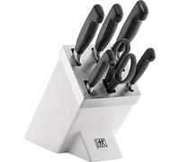 ZWILLING Bloque de cuchillos autoafilables de cuatro estrellas, 7 piezas, cuchillo y tijeras de acero inoxidable especial/mango de plástico, color blanco [fabricado en Alemania]
