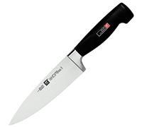 ZWILLING Four Star Cuchillo de Chef 16 cm, Inoxidable, Made in Germany | Acero Especial, Mango Ergonómico de Plástico, Negro