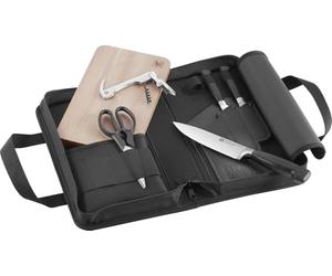 ZWILLING Four Star Traveller Set de cuchillos de 7 piezas para viajes, juego de 3 cuchillos, tabla de cortar, cuchillo de sumer, tijeras multiusos y bolsa de transporte, fabricado en Alemania