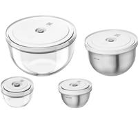ZWILLING Fresh & Save BOWLS - Juego de cuencos al vacío (cristal, acero inoxidable, 8 piezas, S-12 cm, M-18 cm, L-24 cm)