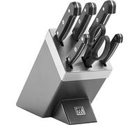 ZWILLING Gourmet - Bloque de cuchillos autoafilables (7 piezas, acero inoxidable y mango de plástico), color gris