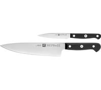 ZWILLING Gourmet Set de Cuchillos 2 Piezas: Mondador y Decoración 10 cm, Chef 20 cm, Acero Inoxidable, Mango Ergonómico Negro