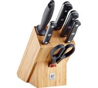 ZWILLING Gourmet Set de Cuchillos, 7 Piezas (Cuchillos, Chaira, Tijeras y Bloque), Acero Inoxidable, Mango Ergonómico, Negro -Fabricado en Alemania
