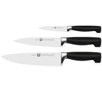 ZWILLING Juego de cuchillos, 3 piezas, Cuchillo para mechar y adornar, Cuchillo para carne, Cuchillo de chef, Mango especial de acero inoxidable/plástico, Four Star