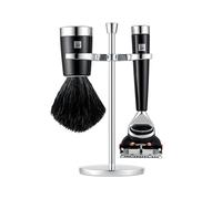 ZWILLING Juego de maquinilla de afeitar con maquinilla (3 piezas con brocha de afeitar y soporte, aptas para cuchillas Gilette Fusion, juego de regalo), negro