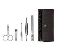 ZWILLING Kit de manicura y pedicura, Juego completo para el cuidado de las uñas, Piel de vaca, Croco Edition, 5 piezas, Negro