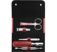 ZWILLING Manicure Set Pedicure Kit con tijeras de acero inoxidable para uñas, cuero de vaca, Croco Edition, 5 piezas, rojo