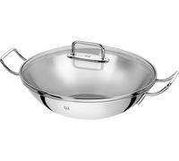 ZWILLING Plus wok acero inoxidable sin revestimiento con tapa de vidrio, apto para horno e inducción, Ø 32 cm, plata