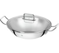 ZWILLING Plus wok acero inoxidable sin revestimiento con tapa de vidrio, apto para horno e inducción, Ø 32 cm, plata