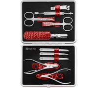 ZWILLING Set de manicura (10 piezas, set completo para uñas de manos y pies, estuche de piel auténtica con marco metálico), acero inoxidable pulido, edición cocodrilo, rojo