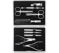 ZWILLING Set de manicura (10 piezas, set completo para uñas de manos y pies, estuche de piel auténtica con marco metálico), acero inoxidable pulido, edición cocodrilo, negro