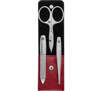 ZWILLING Set de manicura (3 piezas, cuidado de uñas y pedicura, estuche de piel auténtica, preciso, con tijeras combinadas para uñas), Premium, rojo