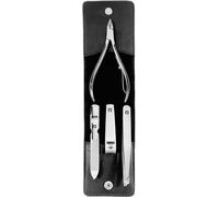 ZWILLING Set de manicura (4 piezas, estuche con botón, cuero auténtico, diseño ergonómico, con alicates para cutículas), acero inoxidable pulido, negro