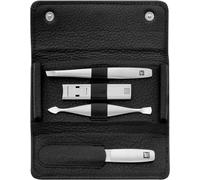 ZWILLING Set de manicura (4 piezas, estuche con botón, cuero auténtico, diseño ergonómico, con cortaúñas compacto), Premium, Negro