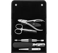 ZWILLING Set de manicura (5 piezas, cuidado de uñas y pedicura con estuche de piel auténtica con alicates para uñas), acero inoxidable pulido, negro