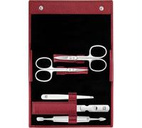 ZWILLING Set de manicura (5 piezas, cuidado de uñas y pedicura con estuche de piel auténtica con tijeras de uñas y tijeras para cutículas), acero inoxidable pulido, rojo