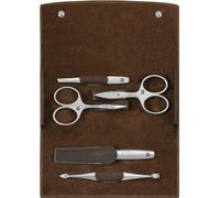 ZWILLING Set de manicura (5 piezas, cuidado de uñas y pedicura, estuche de piel auténtica, preciso, con tijeras para uñas y cutículas), Premium, Marrón