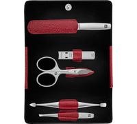 ZWILLING Set de manicura (5 piezas, estuche con botón a presión, napa, pedicura, con tijeras para uñas y cutículas), Premium, rojo