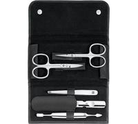 ZWILLING Set de manicura (5 piezas, para el cuidado de uñas y pedicura, con estuche de piel auténtica con tijeras para uñas y tijeras para cutículas), acero inoxidable pulido, negro