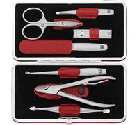 ZWILLING Set de manicura (7 piezas, cuidado integral de uñas y pedicura, estuche de piel auténtica, preciso, set de regalo, con alicates de uñas), Premium, Rojo