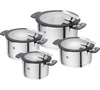 ZWILLING Simplify batería de cocina, 4 piezas, con función de vertido, asas Stay-Cool, apta para inducción, acero inoxidable, plata