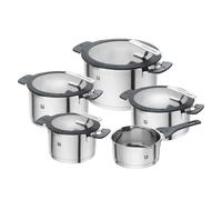 ZWILLING Simplify batería de cocina acero inoxidable, 5 piezas, con función de vertido, asas Stay-Cool, apta para inducción, plata