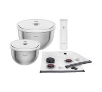 ZWILLING Fresh & Save BOWLS - Juego de iniciación al vacío (9 piezas, cuenco de acero inoxidable, 18 cm, L-24 cm, bolsa, bomba, plata), color blanco y plateado