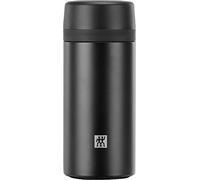 ZWILLING THERMO Botella térmica, Colador integrado, Botella térmica para té y agua infusionada, Aislamiento de doble pared, 420 ml, Altura: 17,2 cm, Negro