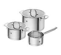 ZWILLING TrueFlow Batería de Cocina 3 Piezas, Colador Integrado, Inducción | Acero Inoxidable, Para Todo Tipo de Cocinas, Con Función de Vertido