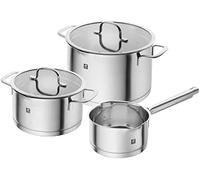 ZWILLING TrueFlow - Juego de 3 cacerolas con función de vertido para inducción (acero inoxidable), color plateado