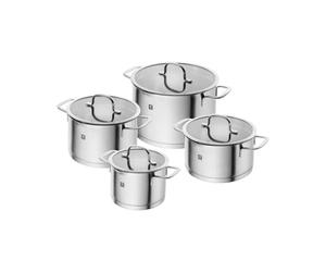 ZWILLING TrueFlow - Juego de 4 cacerolas con función de vertido para inducción (acero inoxidable), color plateado