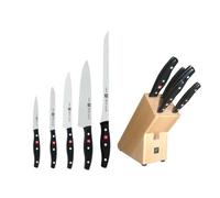 ZWILLING Twin Pollux Bloque de cuchillos, 6 pzas, hoja endurecida al hielo | Mango ergonómico, 5 cuchillos, 1 bloque de madera