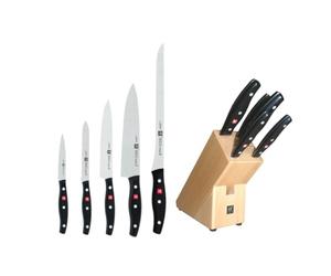 ZWILLING Twin Pollux Bloque de cuchillos, 6 pzas, hoja endurecida al hielo | Mango ergonómico, 5 cuchillos, 1 bloque de madera