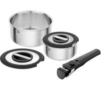 ZWILLING Unlock - Batería de cocina (5 piezas, 20 + 16 cm, asa, 2 tapas de cristal), apilable, mango extraíble, acero inoxidable 18/10, para todo tipo de fuegos, incluida inducción
